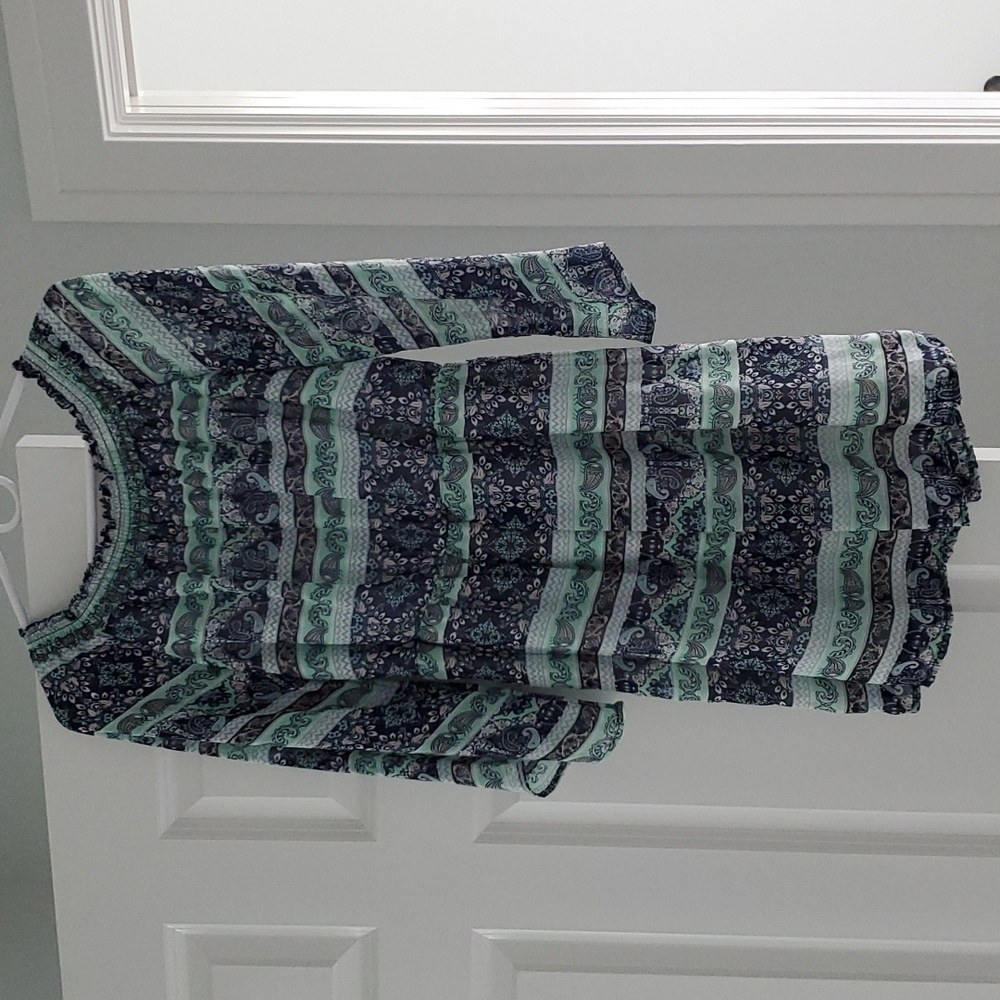 Alya | Francesca's Blue & Mint Paisley Striped Dress